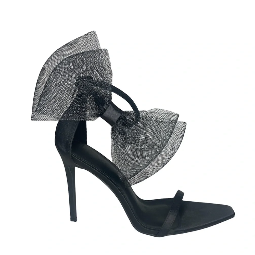 Black Oversized Side Bow High Heels - Picture 3 of 12